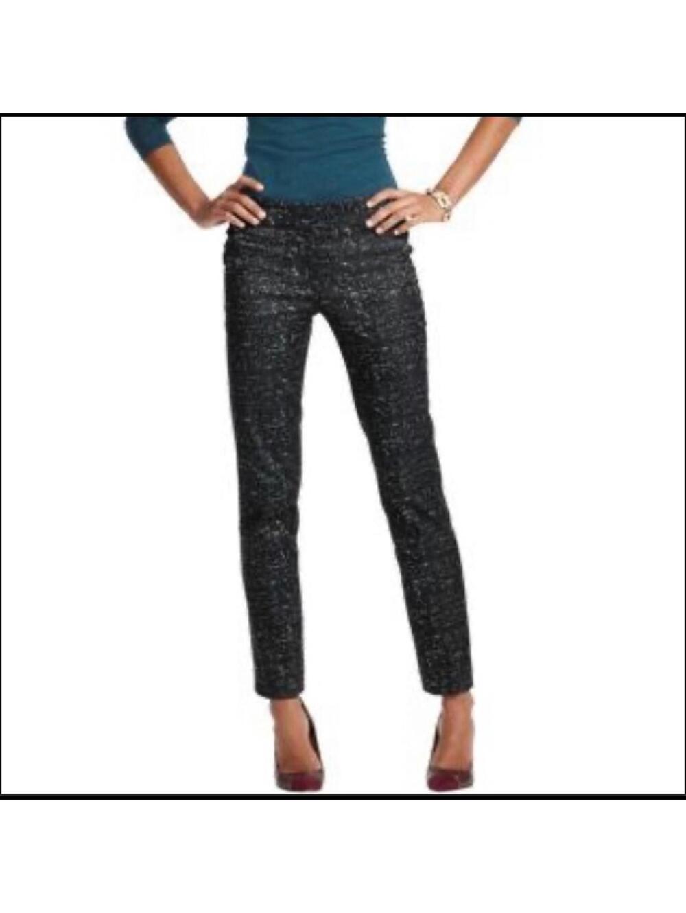 Ann Taylor LOFT Jacquard Black & Sage Green Zoe Ankle Pants - Size 14